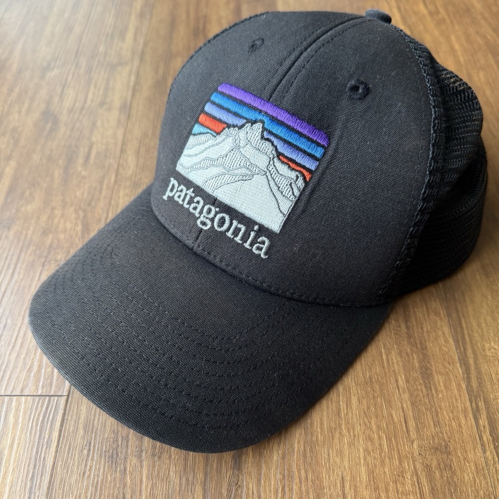 Patagonia Line Logo Ridge LoPro Trucker Hat Cap SnapBack Black One Size Adjustab